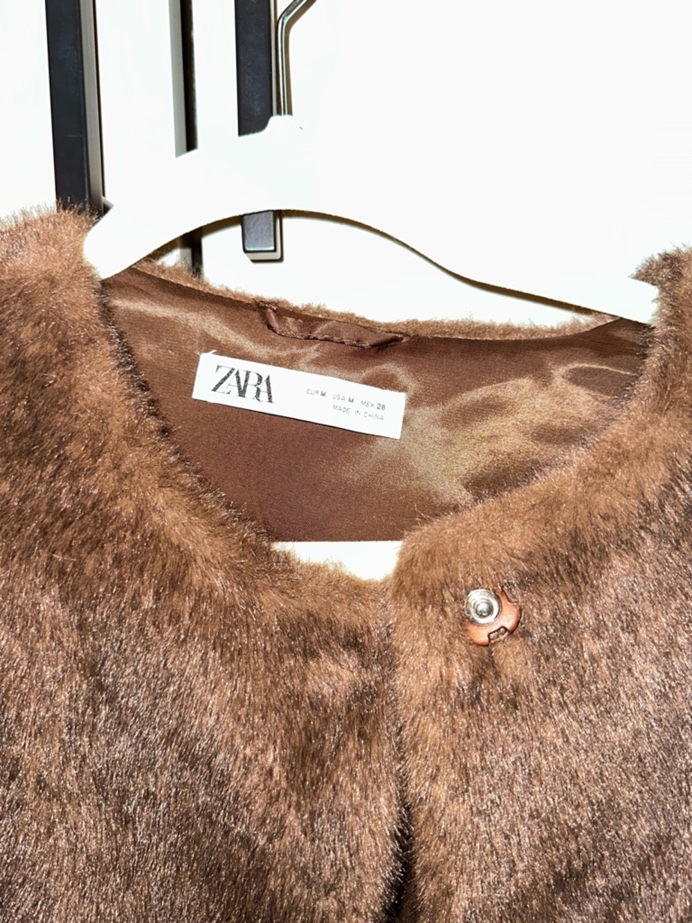 Zara Brown Faux Fur Jacket Size M - Picture 2 of 3
